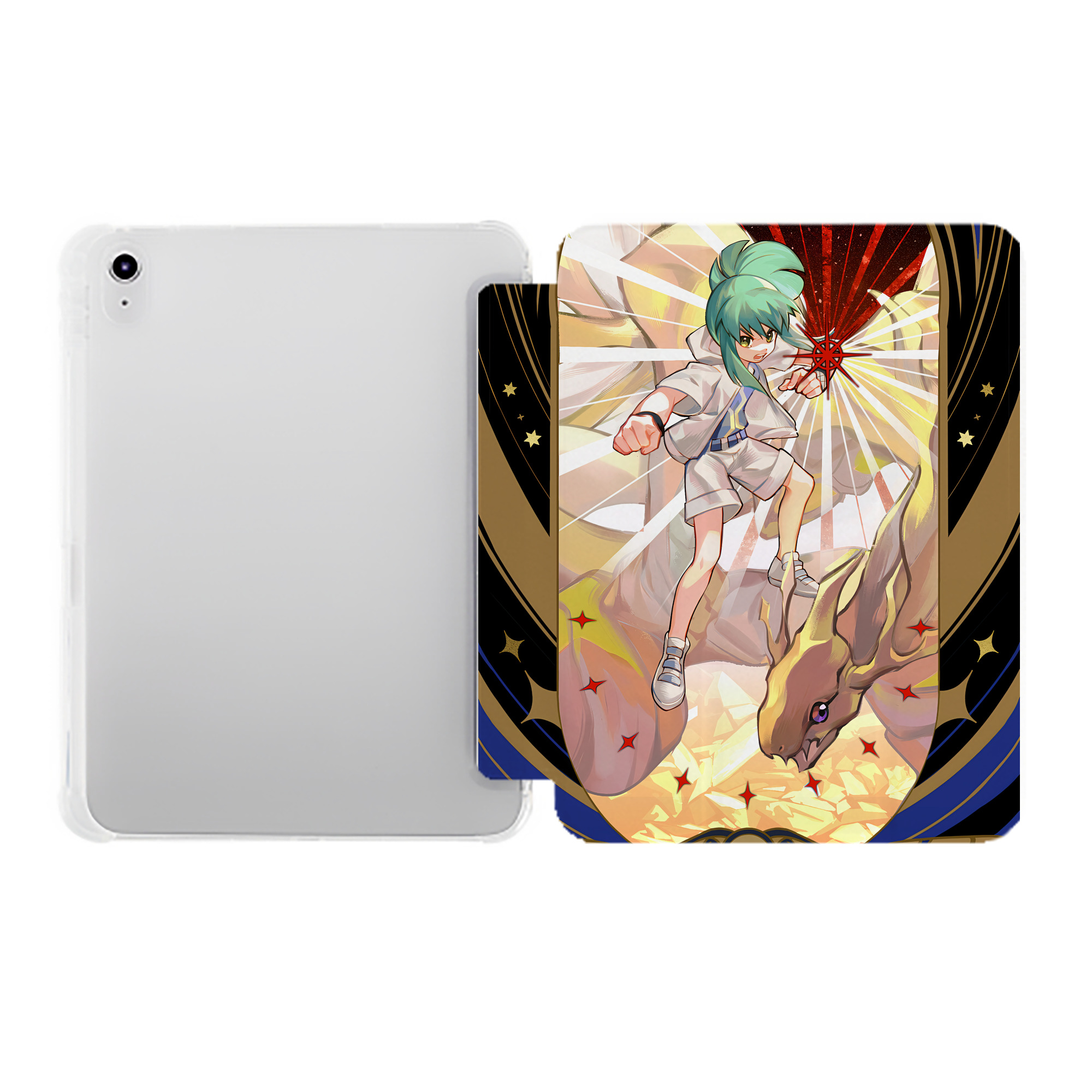 （画像用） 遊☆戯☆王 Yu-Gi-Oh! IPad ケース ペン収納付き 三つ折りスタンド PUレザー×シリコン 対応機種9.5/10.5/10.9インチ